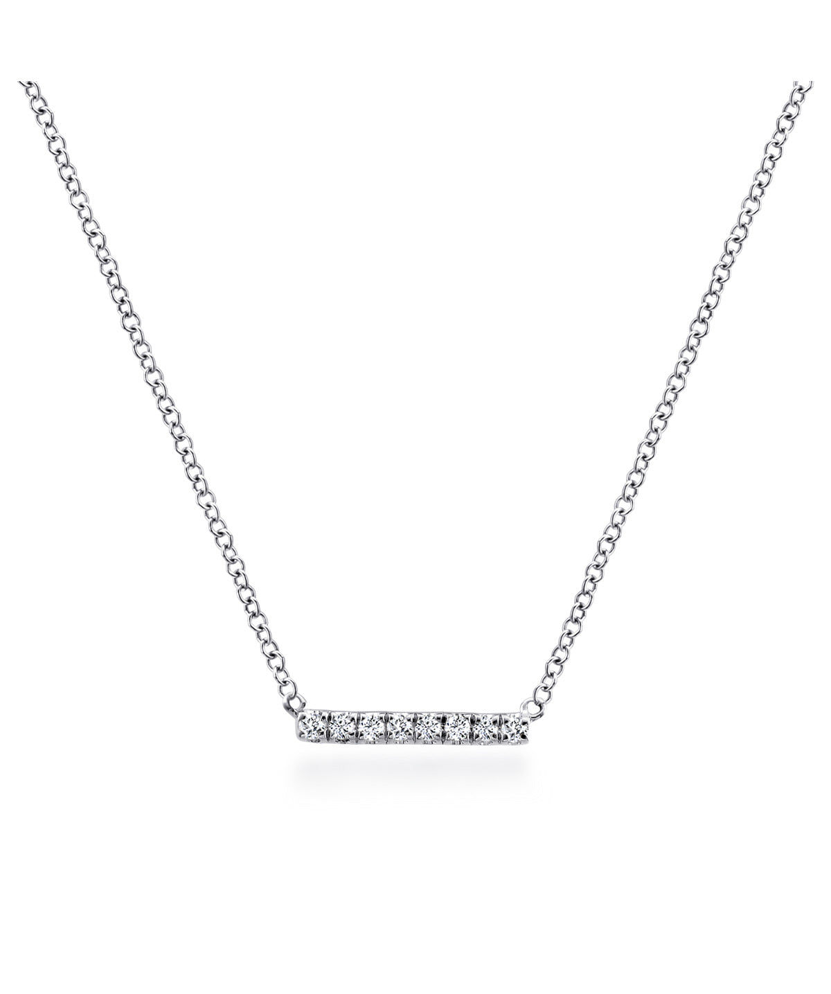 14K White Gold Petite Pave Diamond Bar Necklace