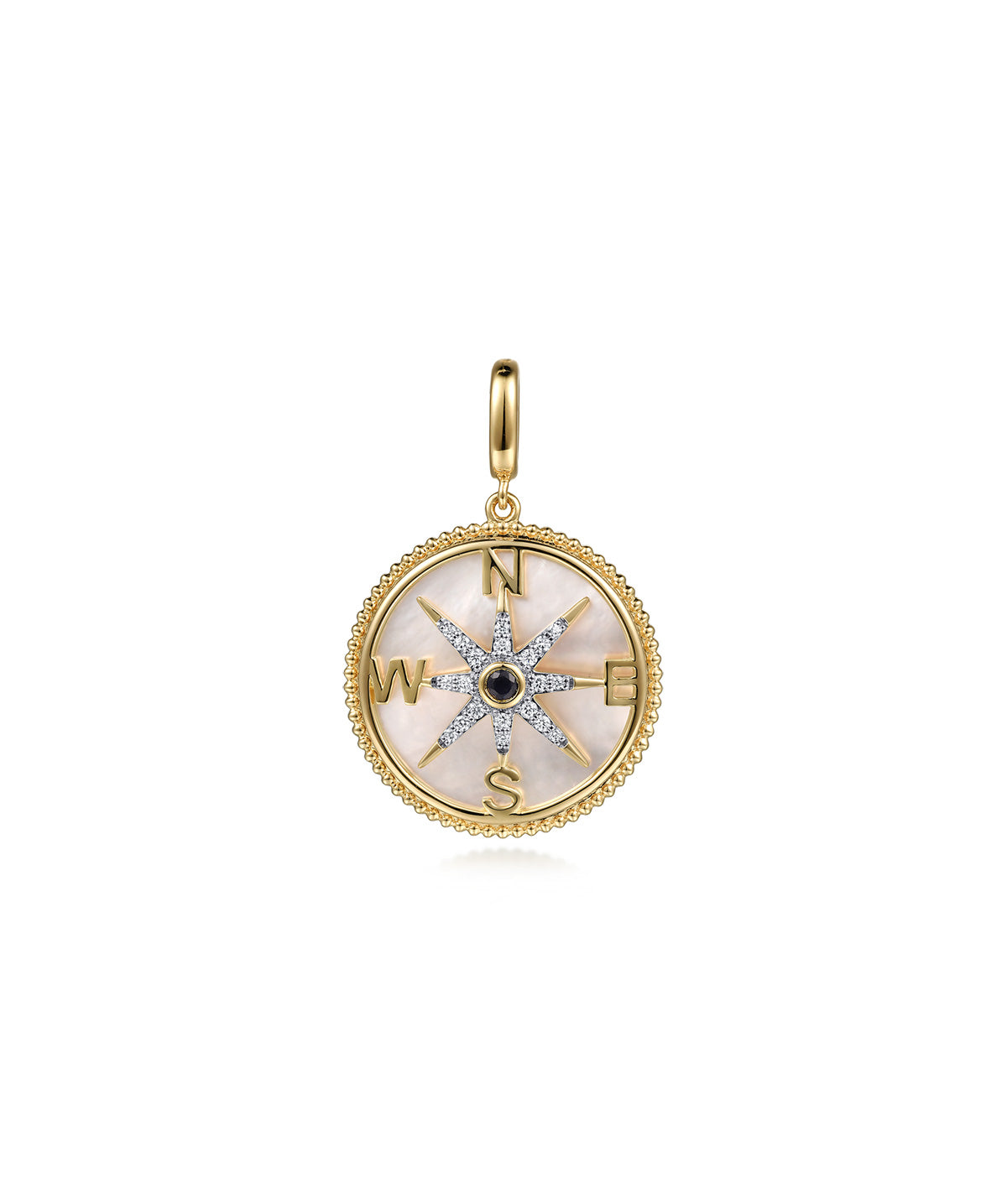 14K Yellow Gold Diamond Blue Sapphire Compass Pendant