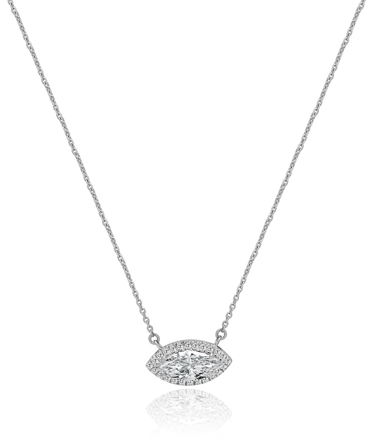14K White Gold 1.00ct GIA Certified Marquise Diamond Halo Pendant Necklace