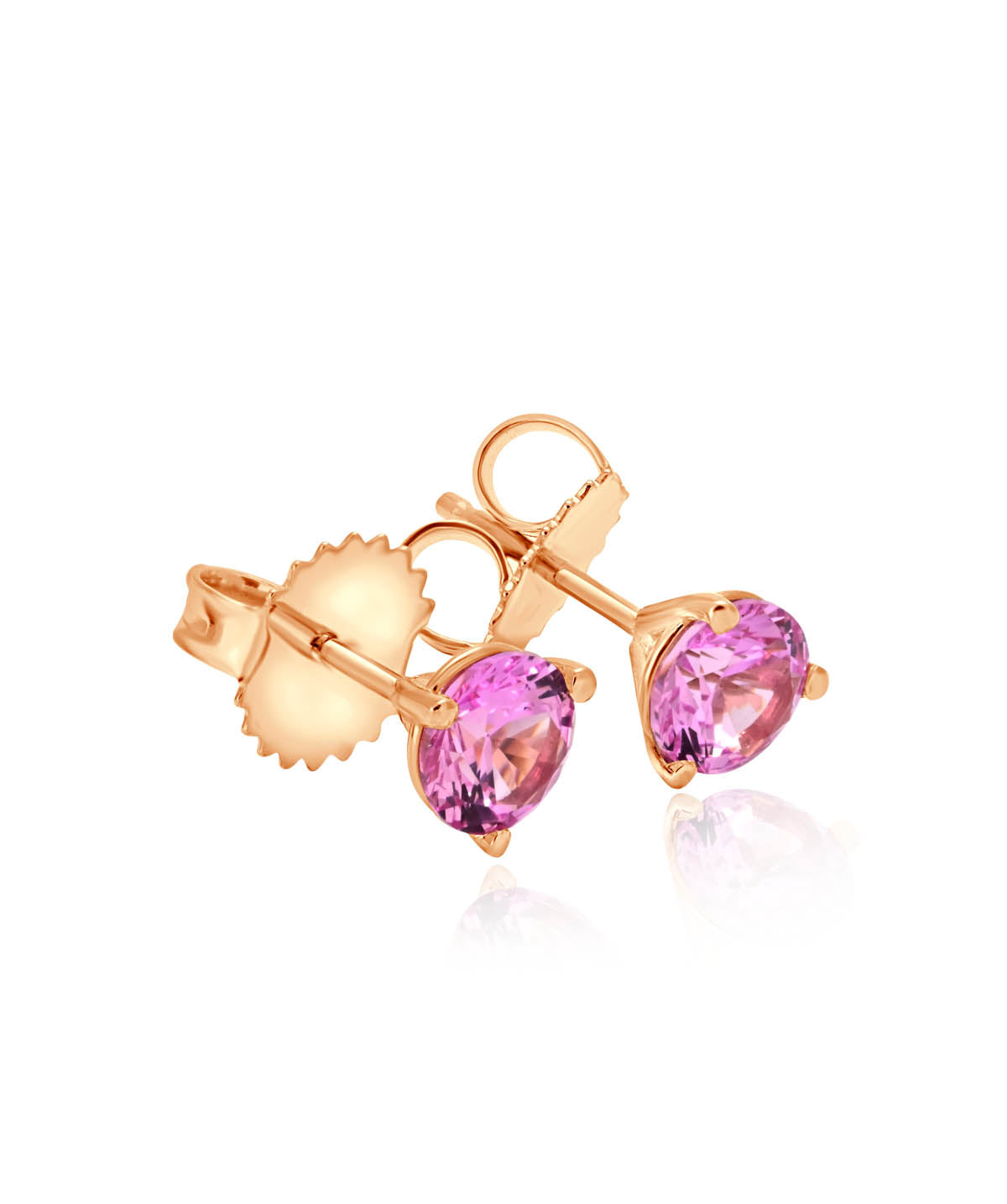 14K Rose Gold Pink Zircon Three Prong Friction Back Stud Earrings