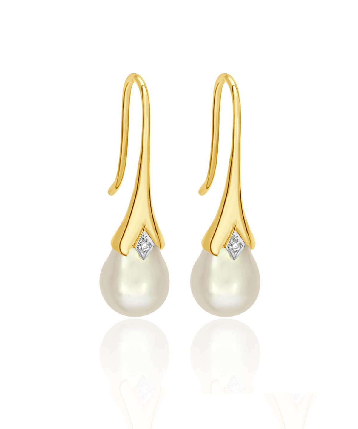 18K Yellow Gold Diamond Accented Pearl Drop Earrings