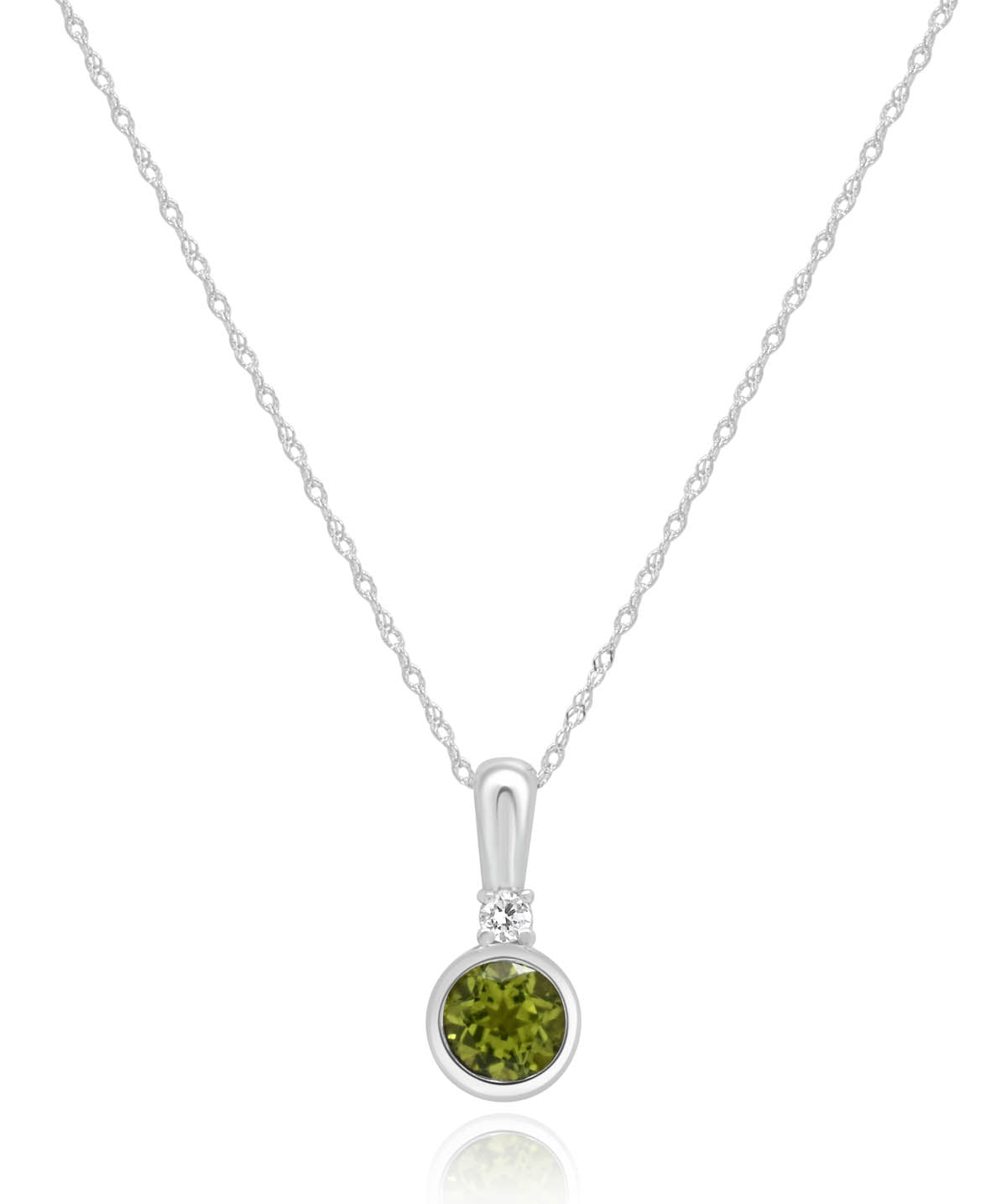 14K White Gold 6mm Peridot and Diamond Accented Pendant