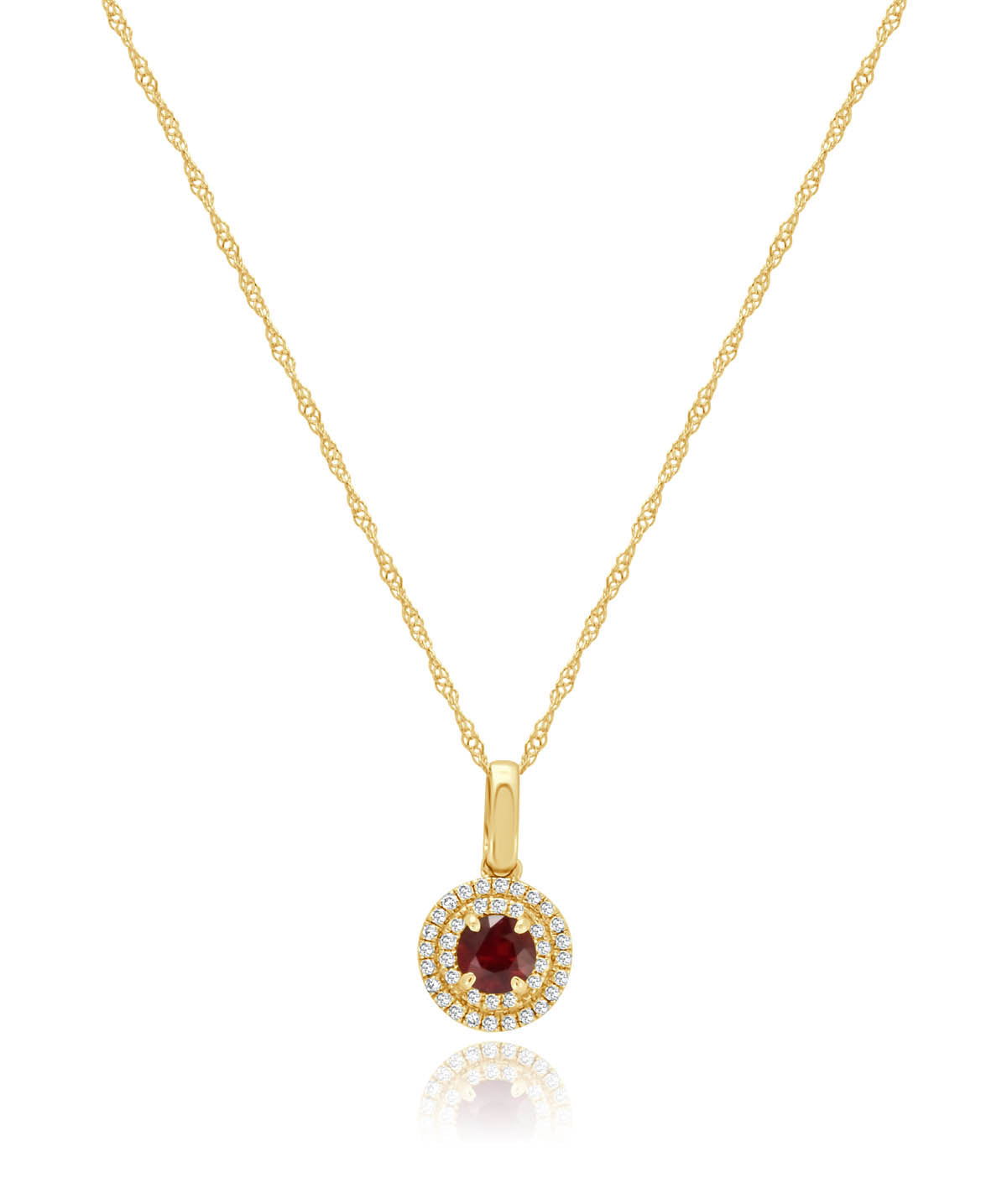14K Yellow Gold 0.30ct Ruby and Diamond Double Halo Pendant