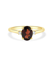 14K Yellow Gold 6mm London Garnet and Diamond Ring