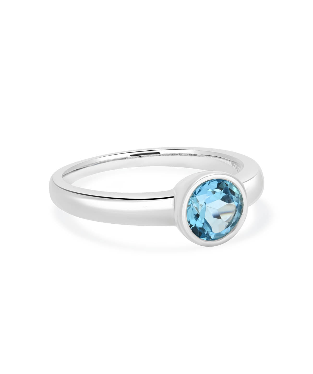 Sterling Silver Bezel Set 6mm Blue Topaz Ring