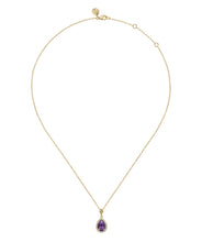 14K Yellow Gold Teardrop Amethyst with Diamond Halo Necklace