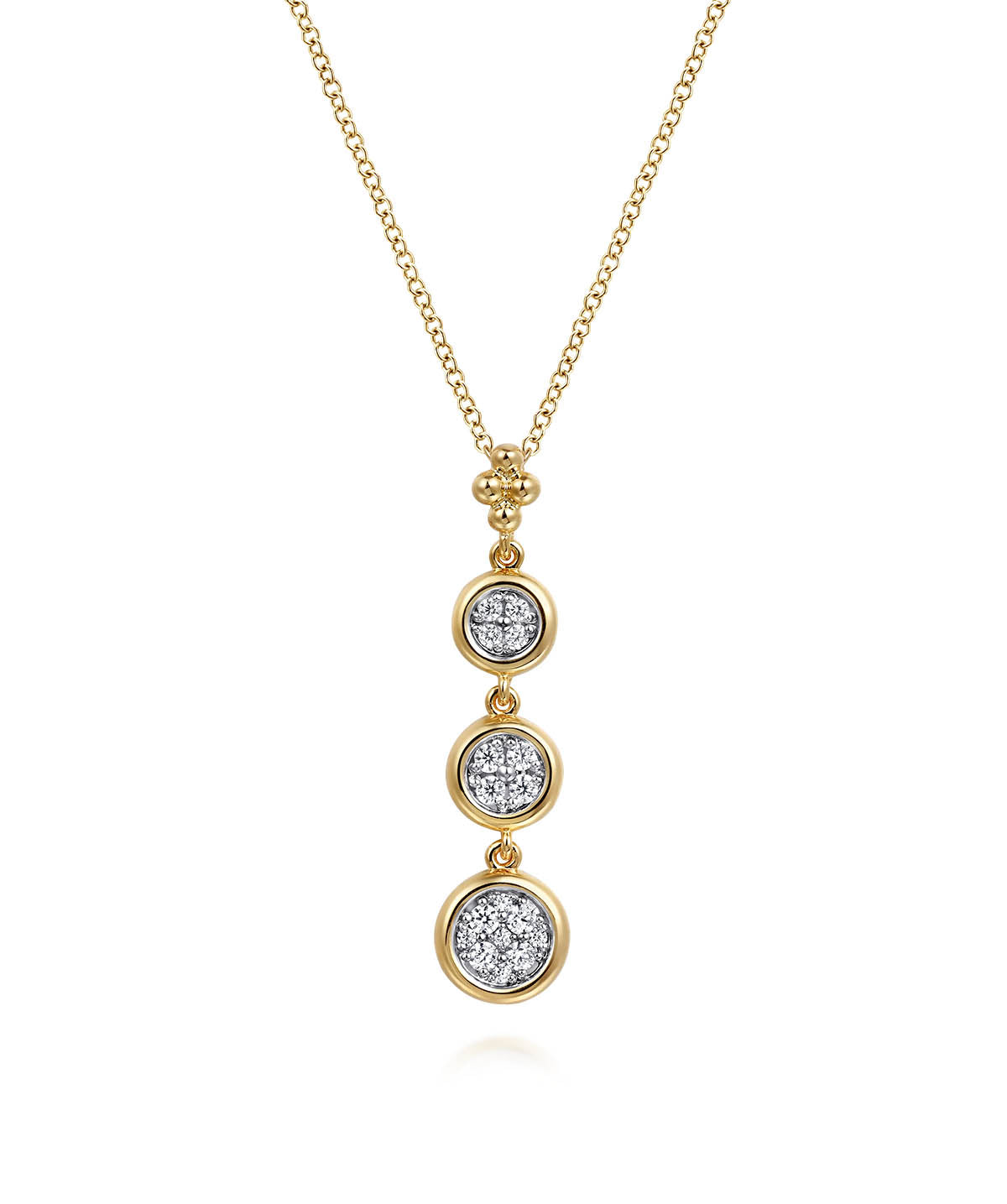 14K White and Yellow Gold Graduating Diamond Cluster Bujukan Pendant Necklace