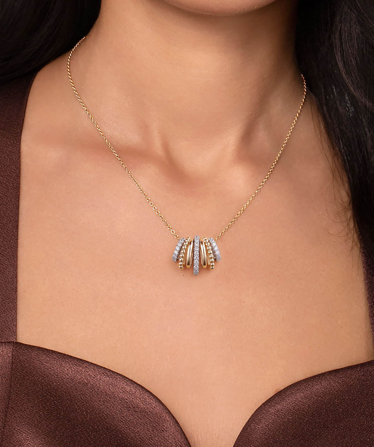 Bujukan Link - 14K White Yellow Gold Bujukan Diamond Multi Row Pendant Necklace