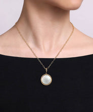 14K Yellow Gold and Sterling Silver Round Mother of Pearl Inlay Pendant