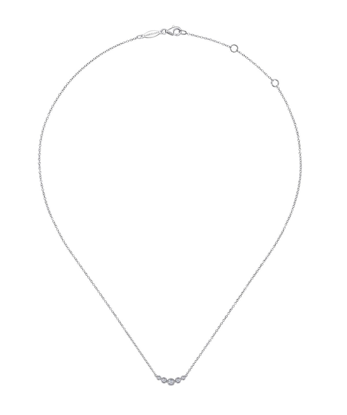 14K White Gold Curved Diamond Bar Necklace