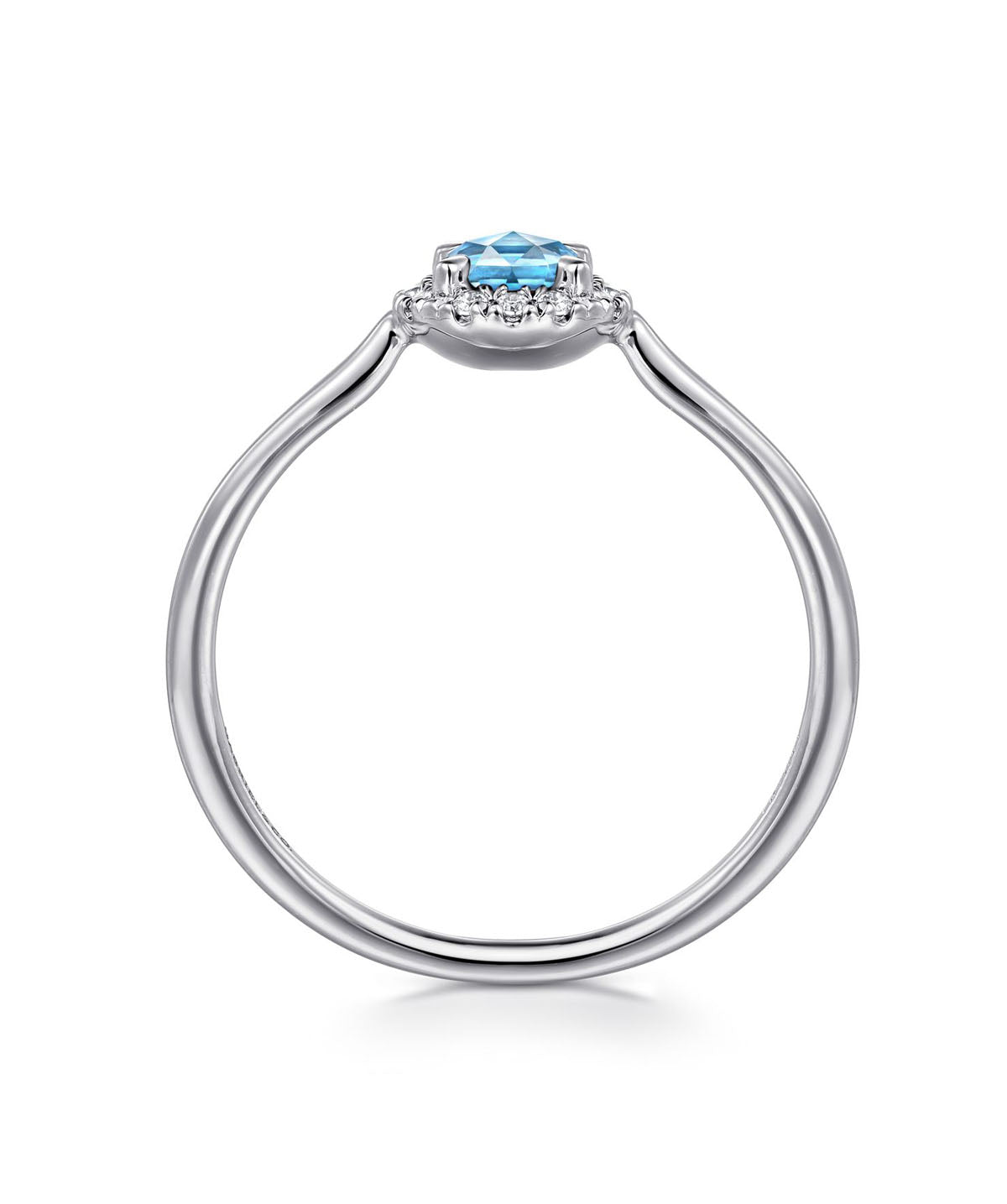 14K White Gold 4mm Blue Topaz and Diamond Halo Promise Ring
