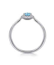 14K White Gold 4mm Blue Topaz and Diamond Halo Promise Ring