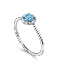 14K White Gold 4mm Blue Topaz and Diamond Halo Promise Ring