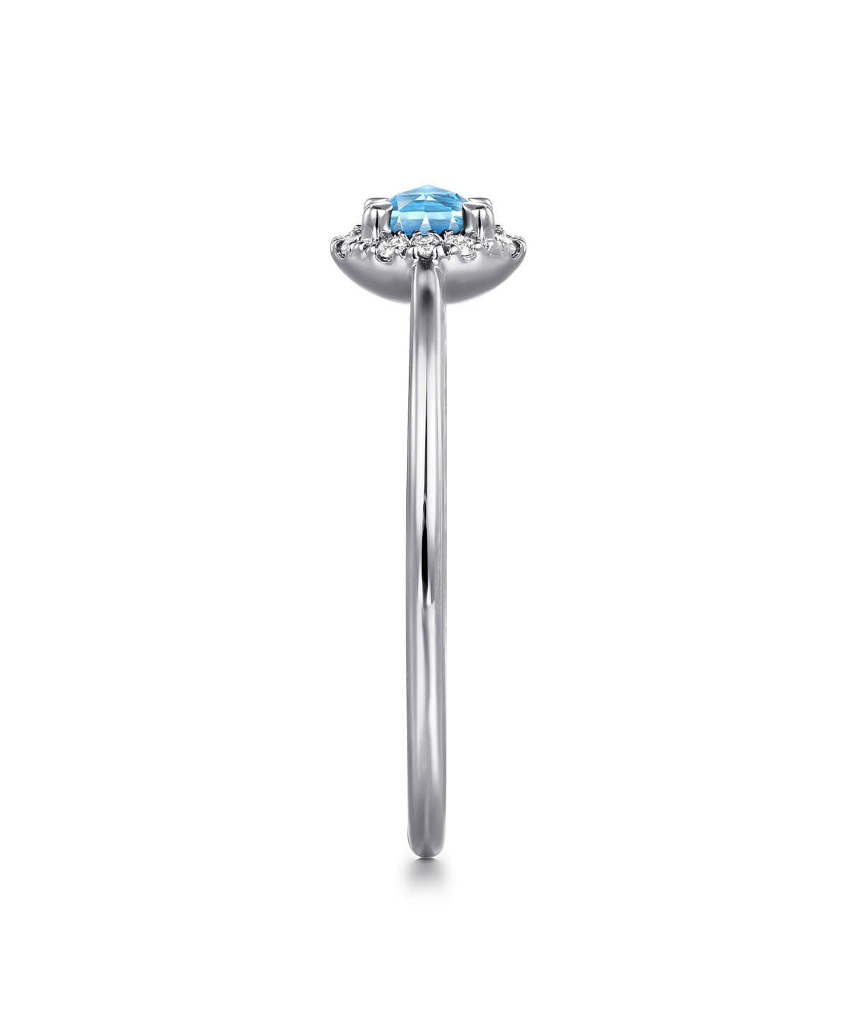 14K White Gold 4mm Blue Topaz and Diamond Halo Promise Ring