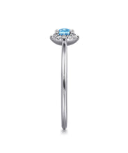 14K White Gold 4mm Blue Topaz and Diamond Halo Promise Ring