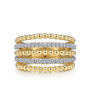 14K Yellow Gold Multi Row Bujukan Beads and Diamond Easy Stackable Ring