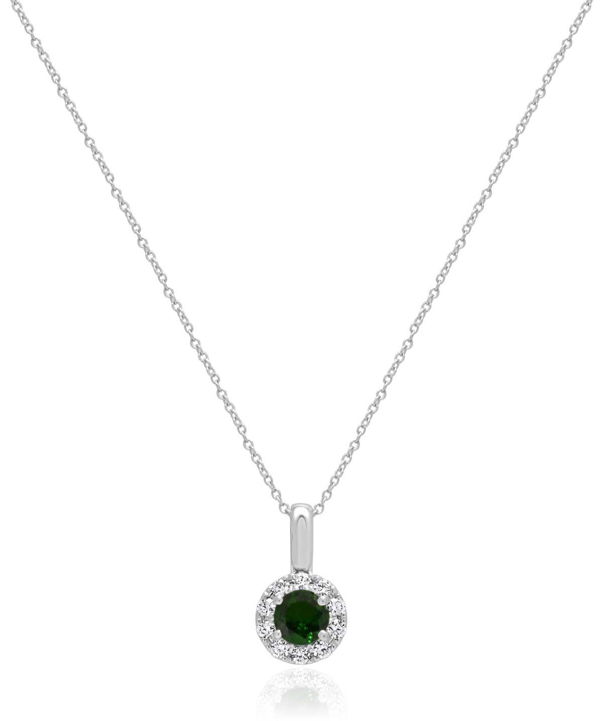 14K White Gold Tsavorite & Diamond Halo Pendant Necklace