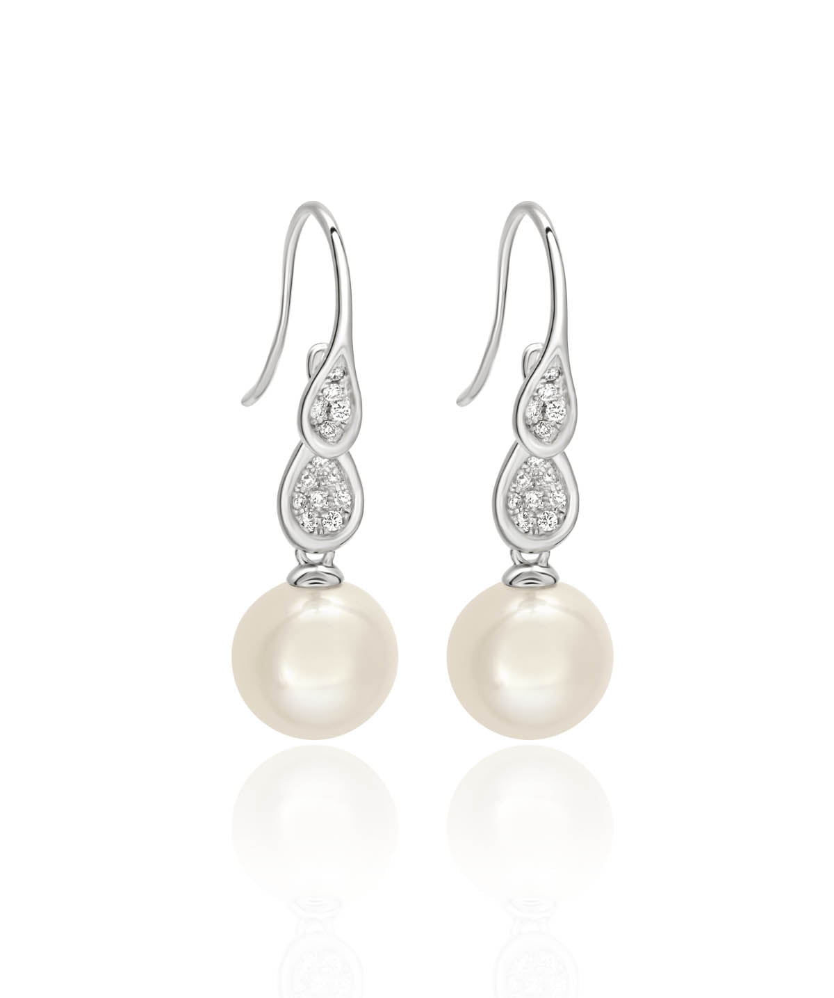 18K White Gold Tear Drop Diamond Accented Pearl Drop Earrings