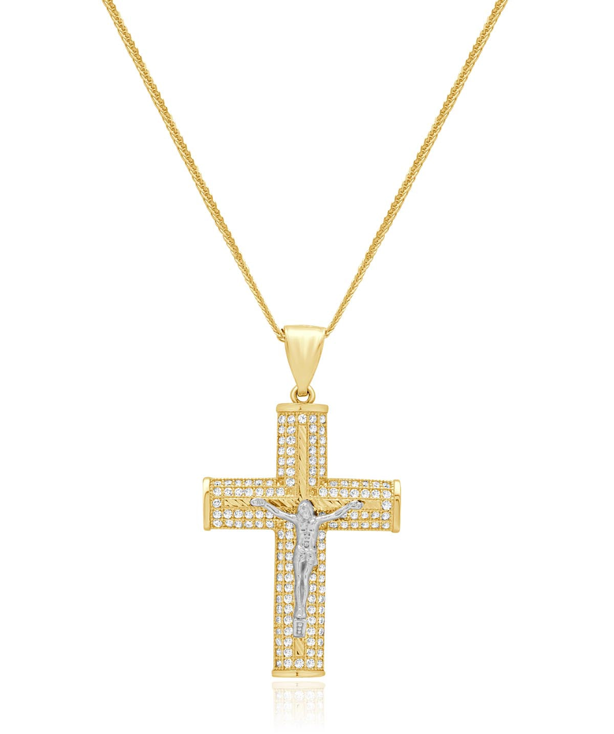 14K Yellow and White Gold Diamond Crucifix Pendant Necklace