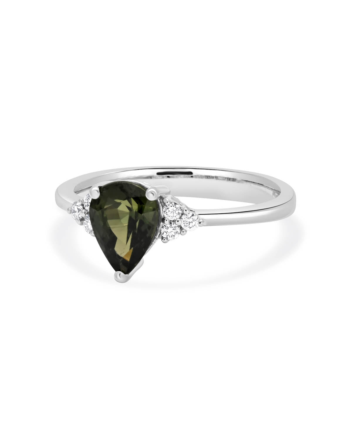 14K White Gold 8mm Green Sapphire and Diamond Ring