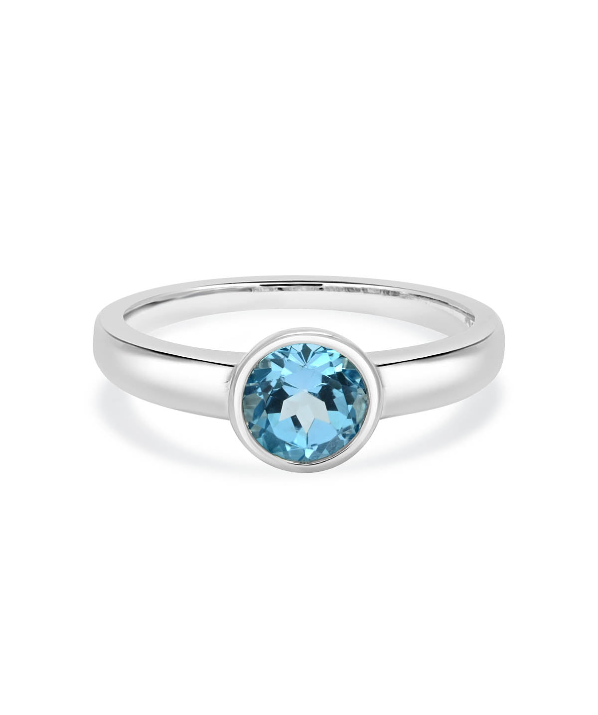 Sterling Silver Bezel Set 6mm Blue Topaz Ring