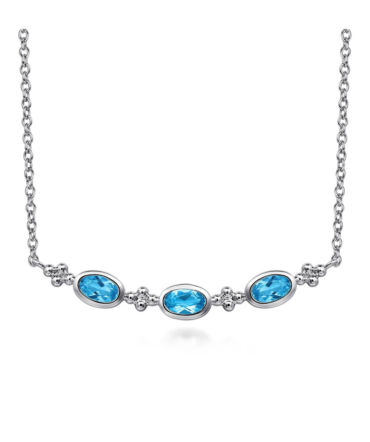 925 Sterling Silver Bujukan Blue Topaz Bar Necklace