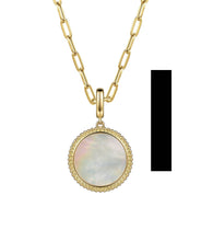 14K Yellow Gold and Sterling Silver Round Mother of Pearl Inlay Pendant