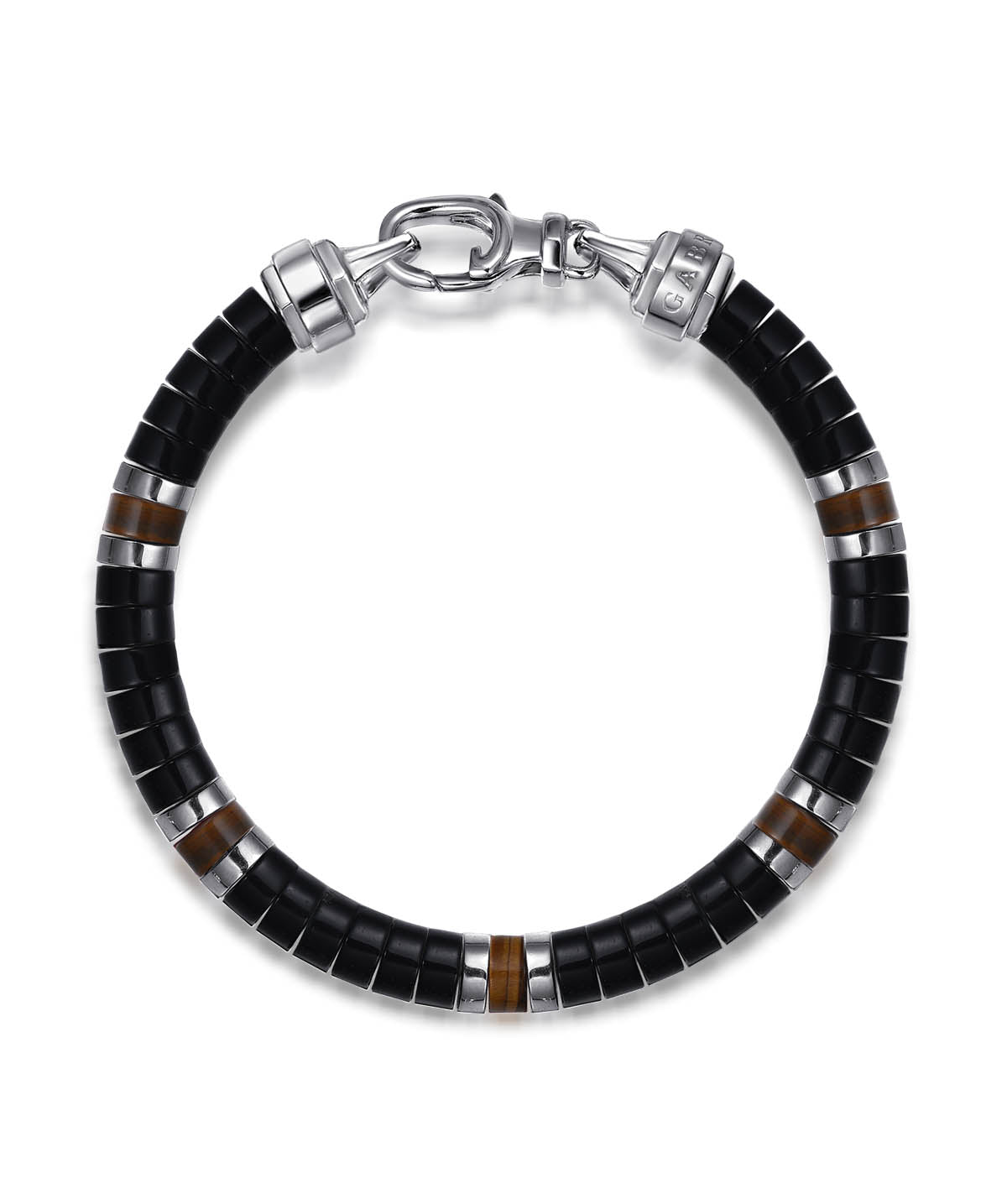 925 Sterling Silver Onyx and Tiger Eye Cylinder Beaded Bracelet