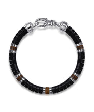 925 Sterling Silver Onyx and Tiger Eye Cylinder Beaded Bracelet