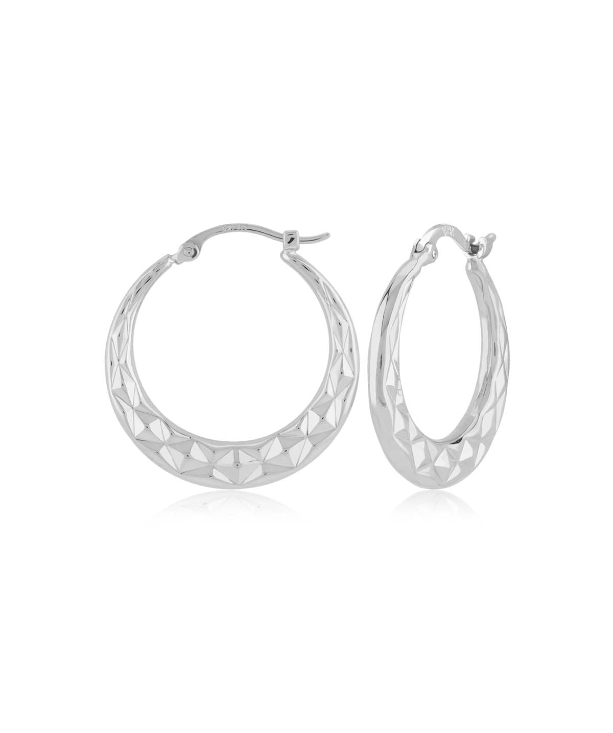 14K White Gold Diamond Cut Hoop Earrings