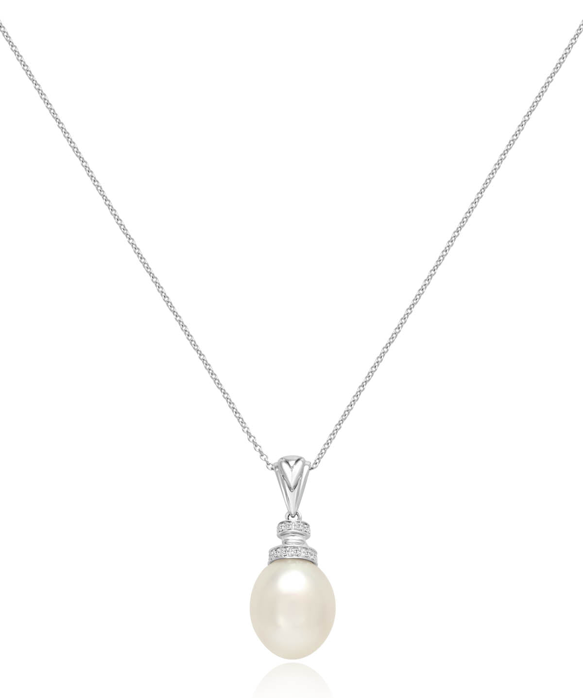 14K White Gold Diamond Accented Pearl Necklace