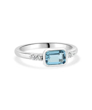14K White Gold 7mm Swiss Blue Topaz and Diamond Ring