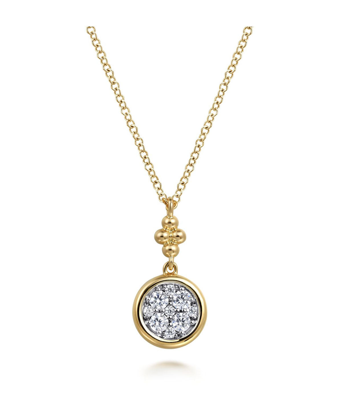 14K White and Yellow Gold Diamond Cluster Bujukan Drop Pendant Necklace