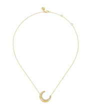 14K Yellow Gold Diamond Half Moon Diamond Cut Pendant Necklace