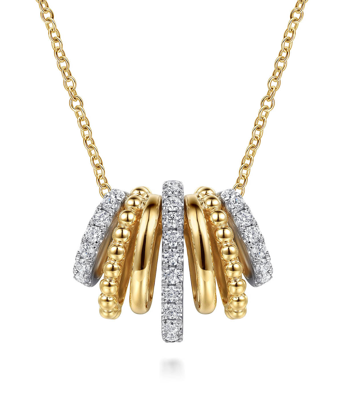 Bujukan Link - 14K White Yellow Gold Bujukan Diamond Multi Row Pendant Necklace