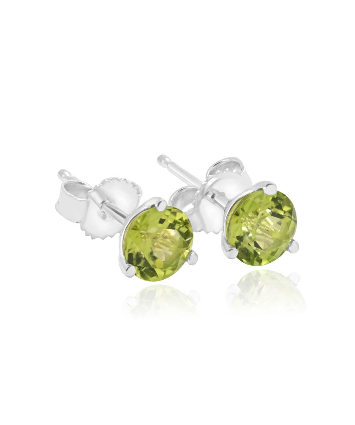 Sterling Silver Peridot Three Prong Friction Back Stud Earrings