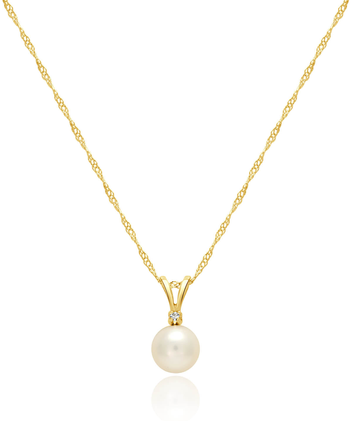 14K Yellow Gold Diamond Accented Pearl Necklace