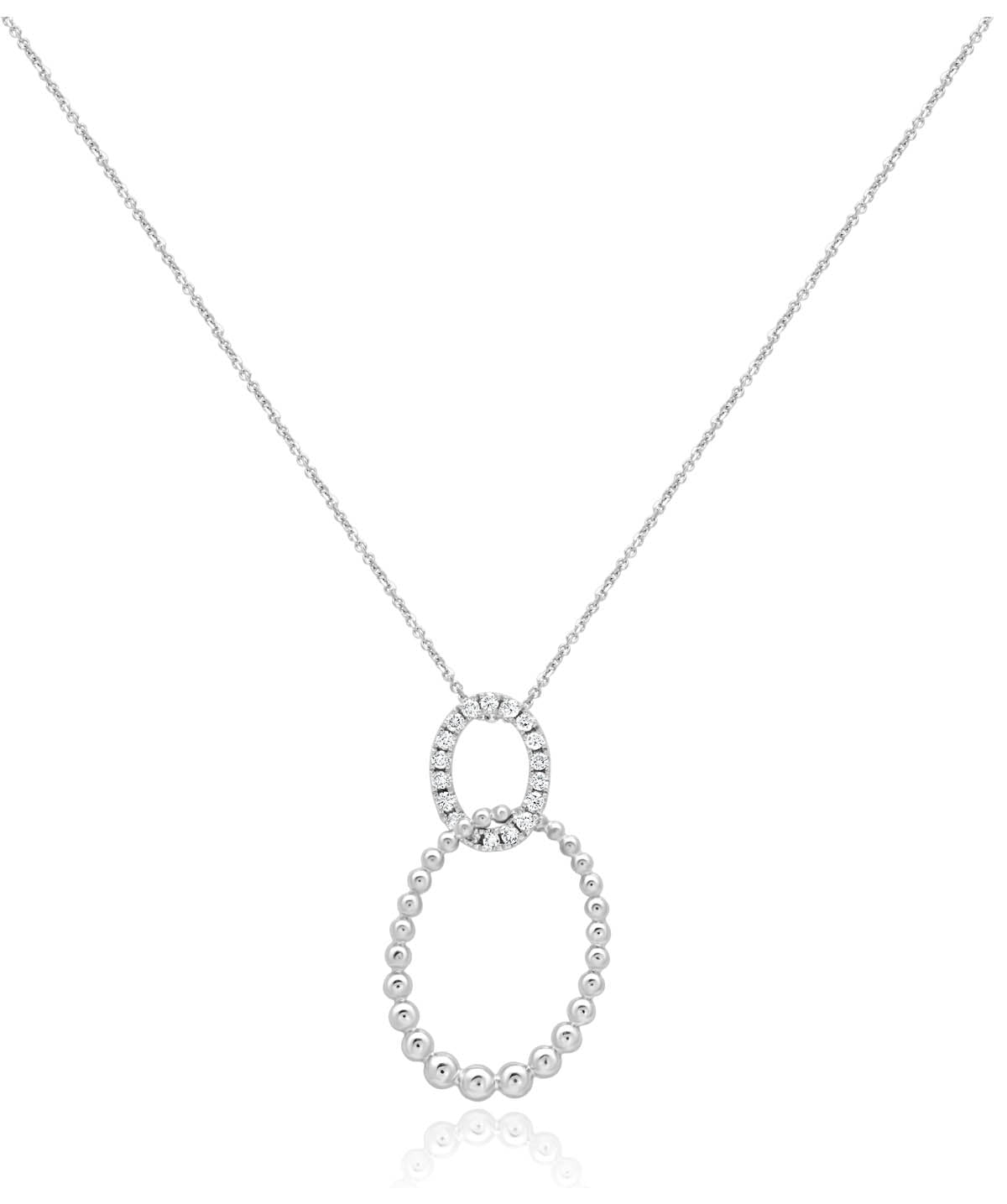 14K White Gold Diamond and Beaded Circle Pendant Necklace