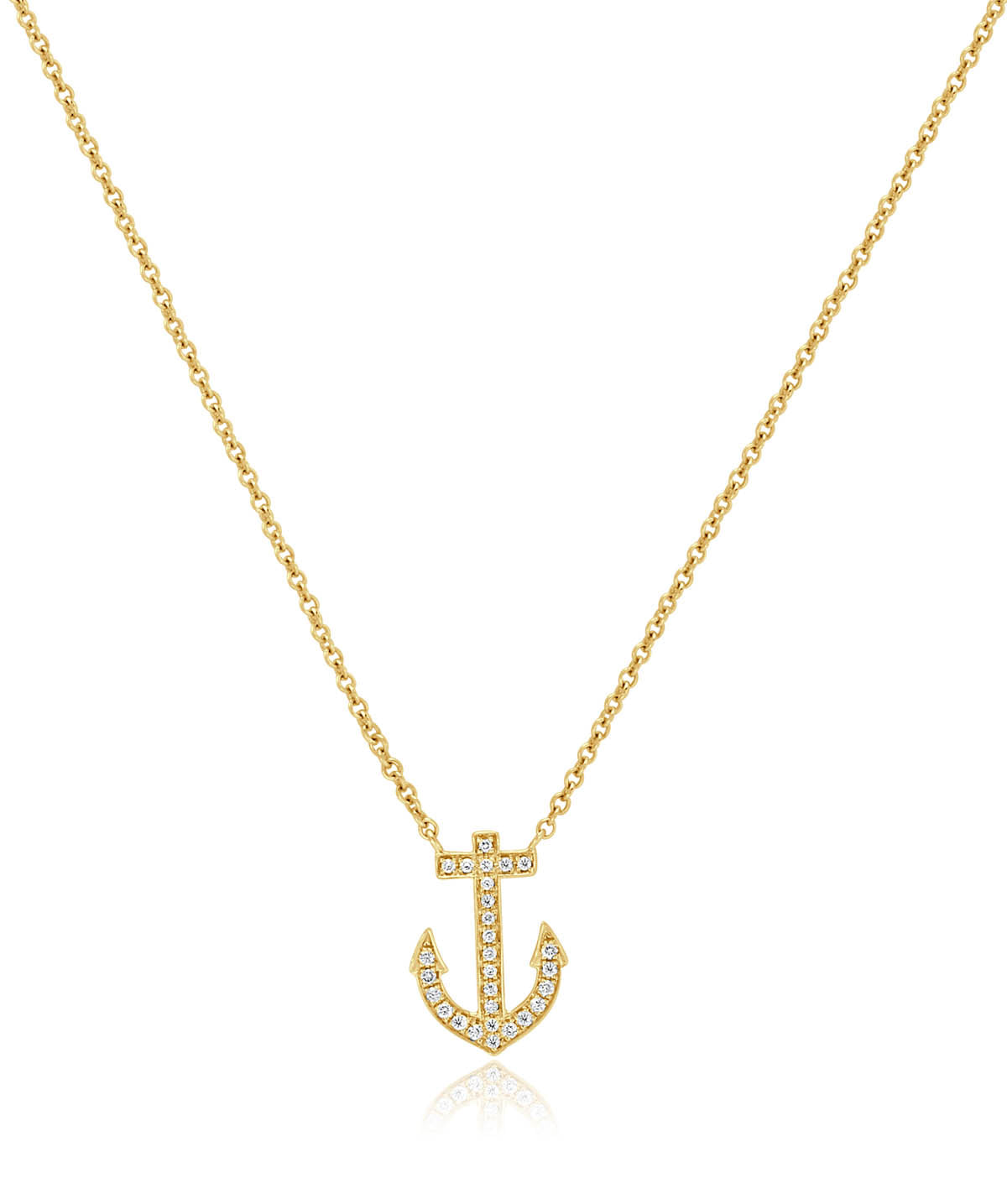 14K Yellow Gold Diamond Anchor Pendant Necklace