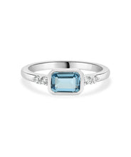 14K White Gold 7mm Swiss Blue Topaz and Diamond Ring