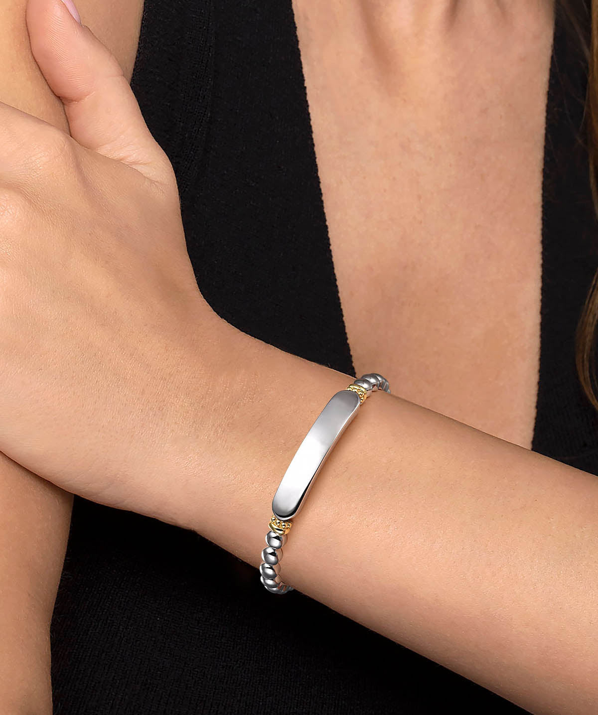 14K Yellow Gold and 925 Sterling Silver Bujukan Personalize Open Bangle Bracelet