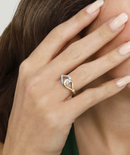 14K White Yellow Gold Bujukan and Diamond Horseshoe Link Ring