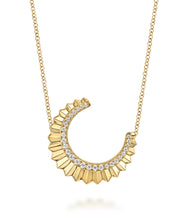 14K Yellow Gold Diamond Half Moon Diamond Cut Pendant Necklace