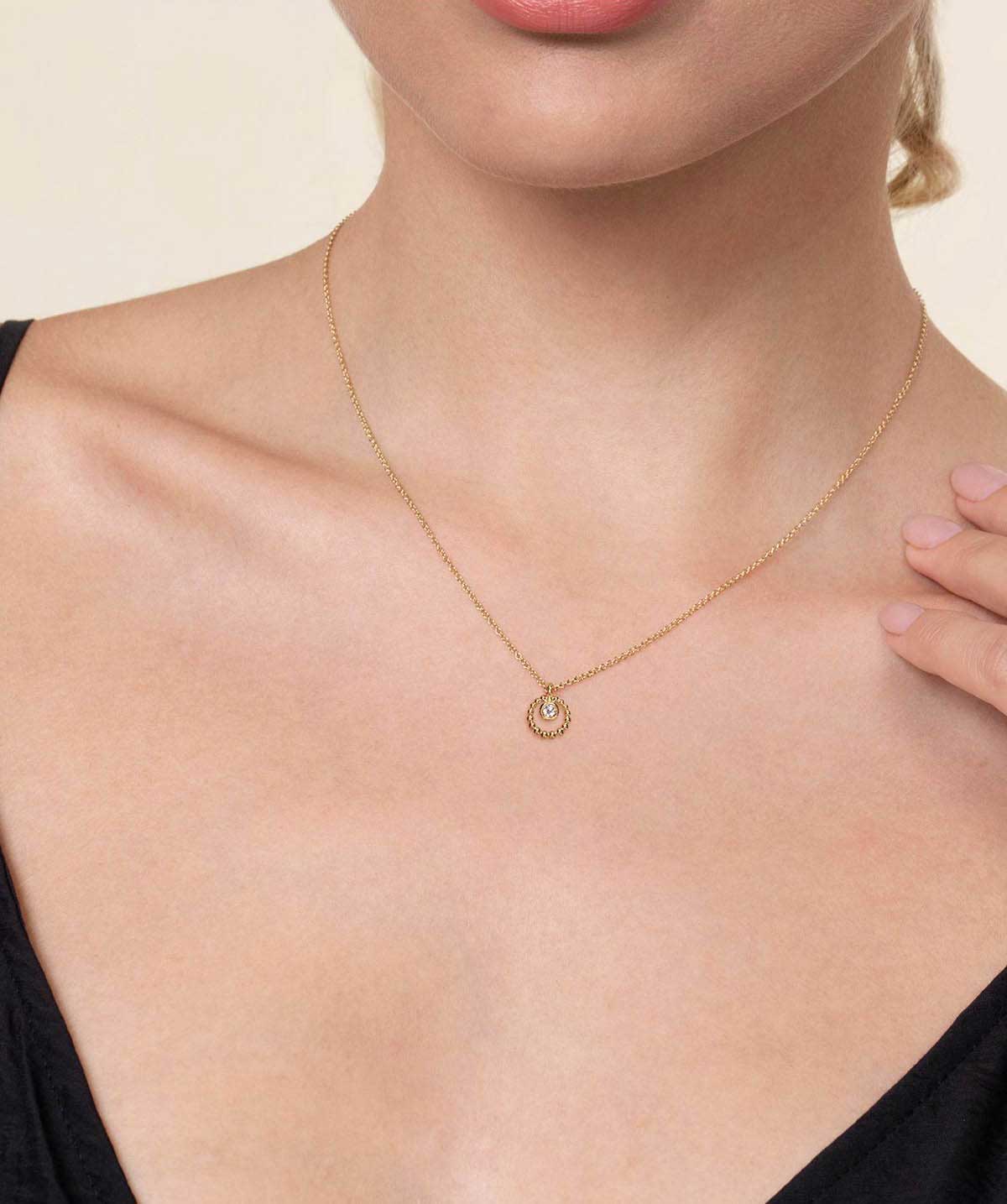 14K Yellow Gold Bujukan and White Sapphire Pendant Necklace