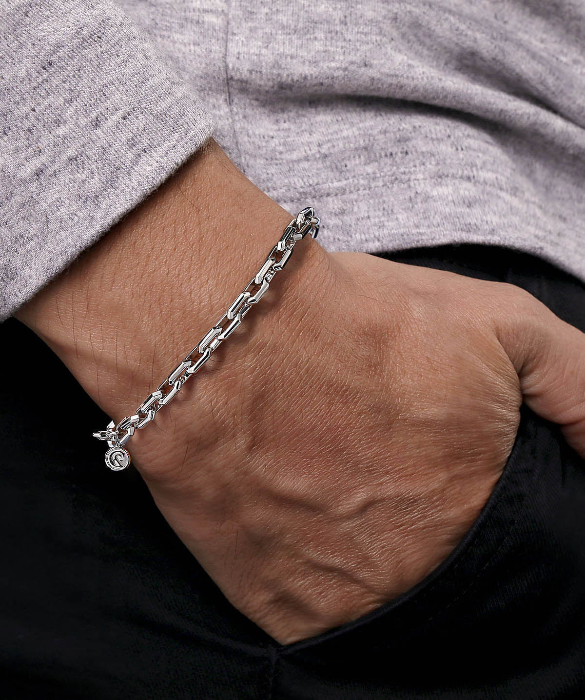 925 Sterling Silver Faceted Chain Bracelet