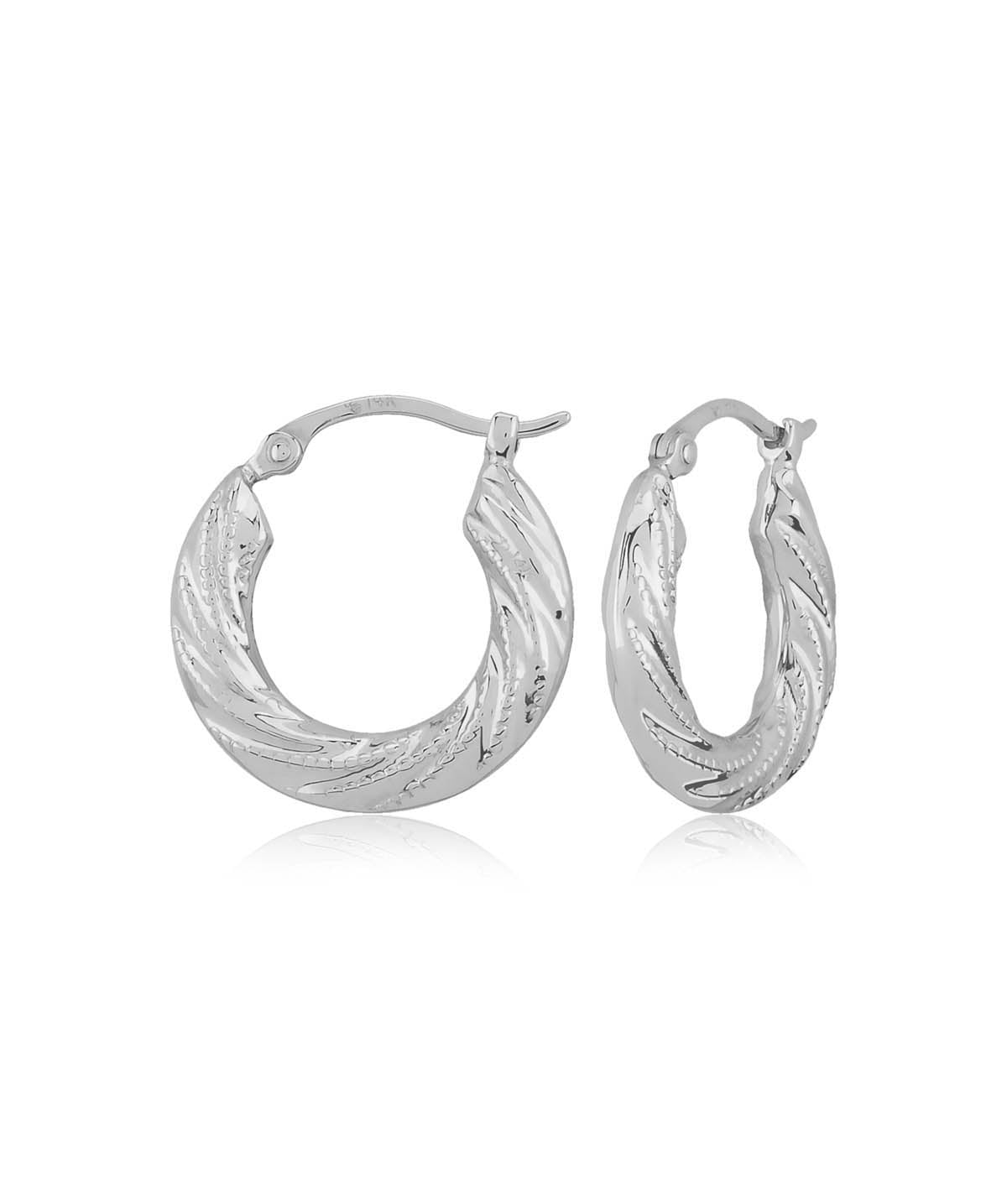 14K White Gold Swirl Hoop Earrings