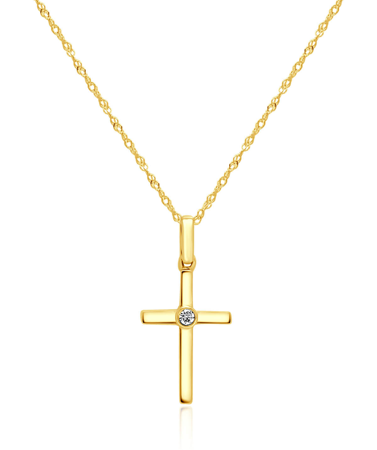 14K Yellow Gold Bezel Set Diamond Cross Pendant