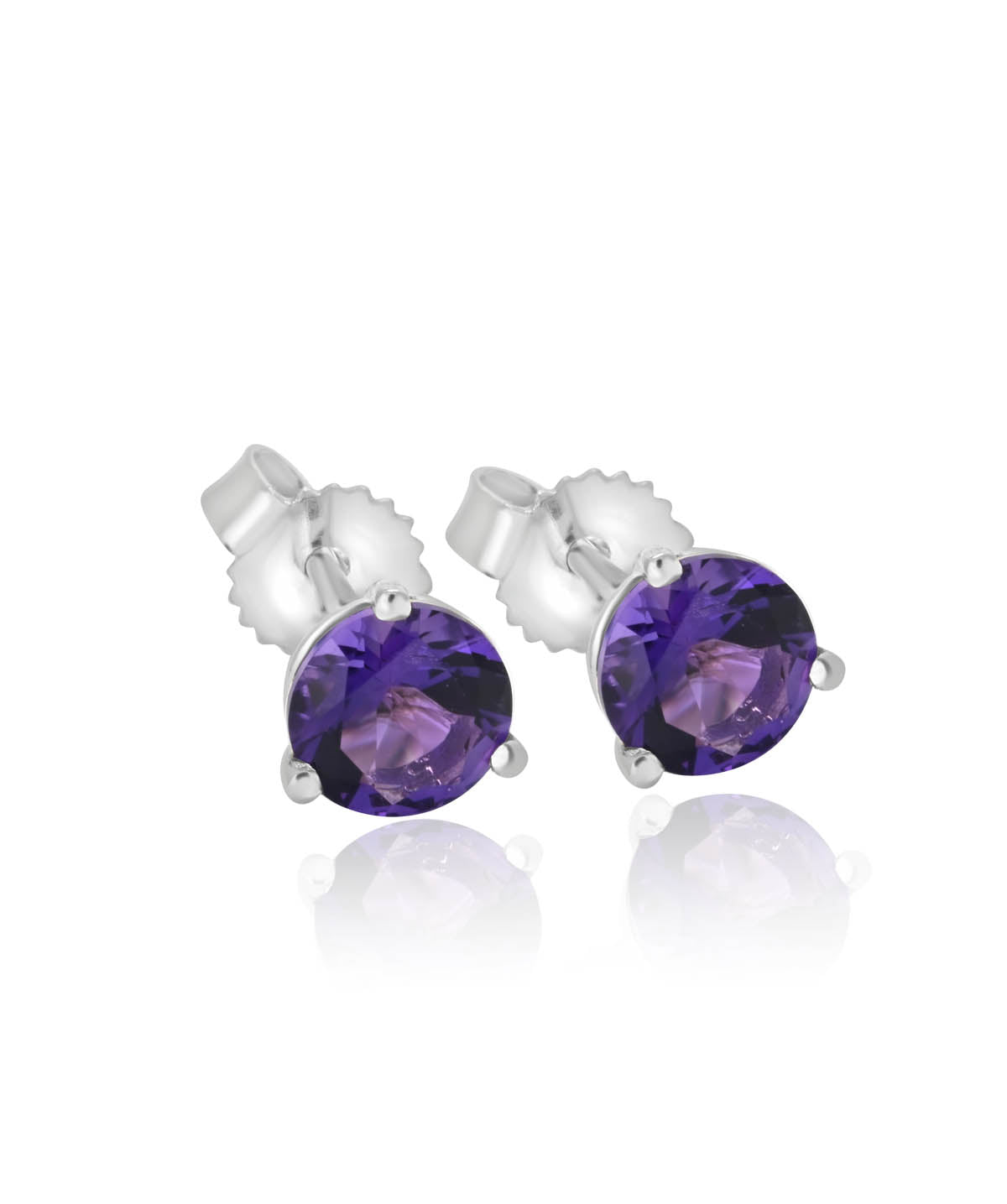 Sterling Silver Amethyst Three Prong Friction Back Stud Earrings