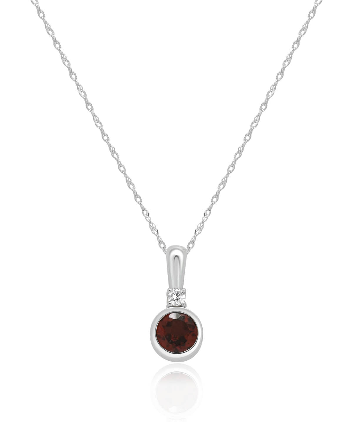 14K White Gold 6mm Garnet and Diamond Accented Pendant