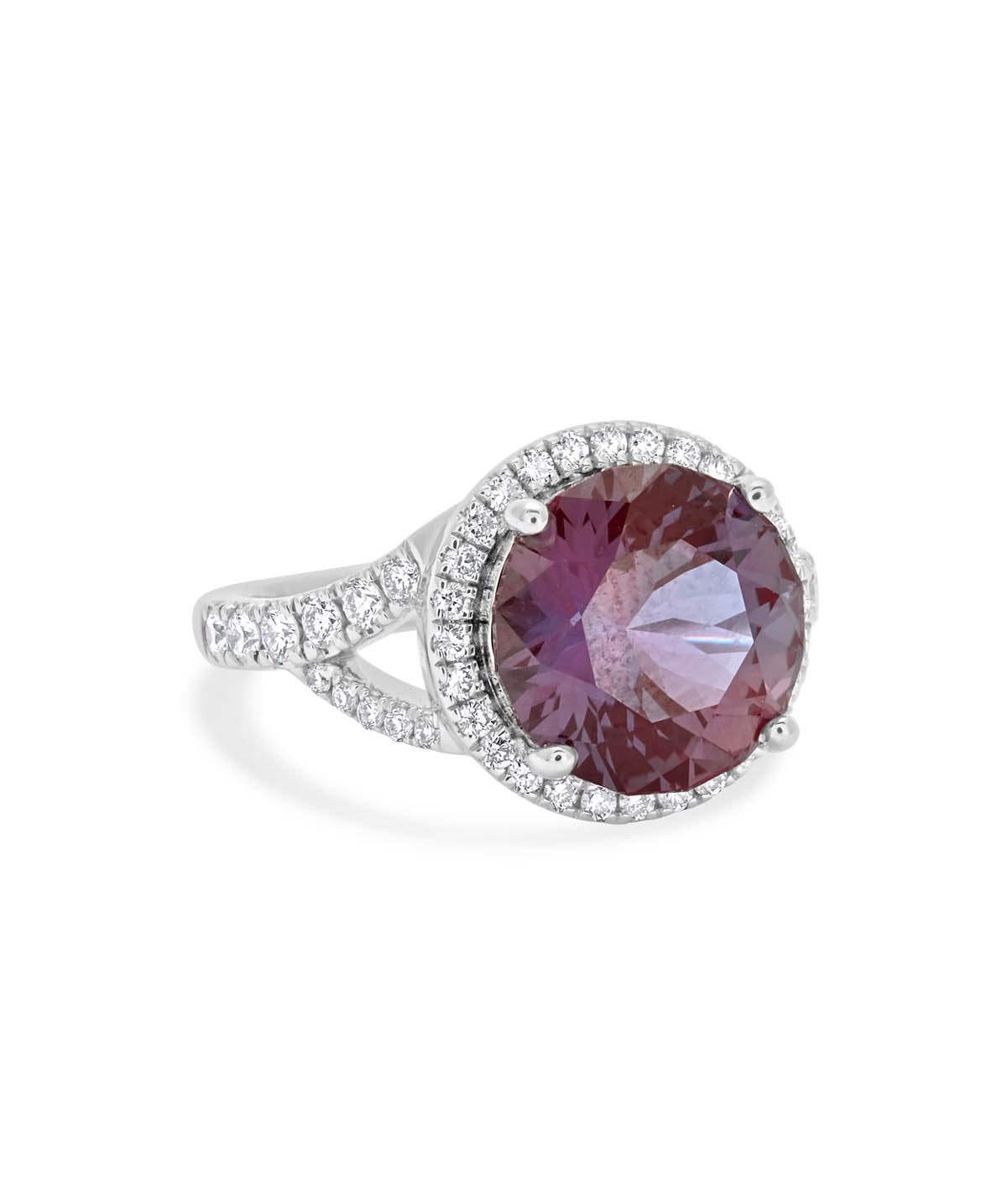 14K White Gold Lab Grown 6.00ct Alexandrite and Lab Grown Diamond Halo Ring